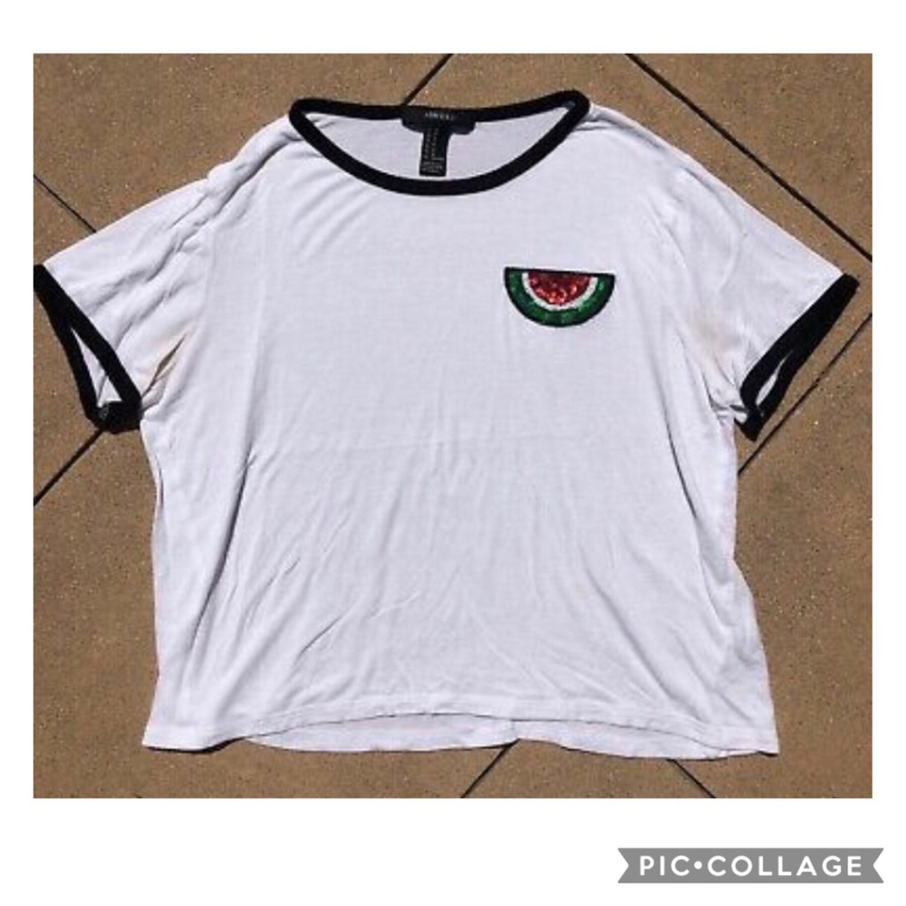 Forever 21 Sequin Watermelon Summer Crop Top Shirt